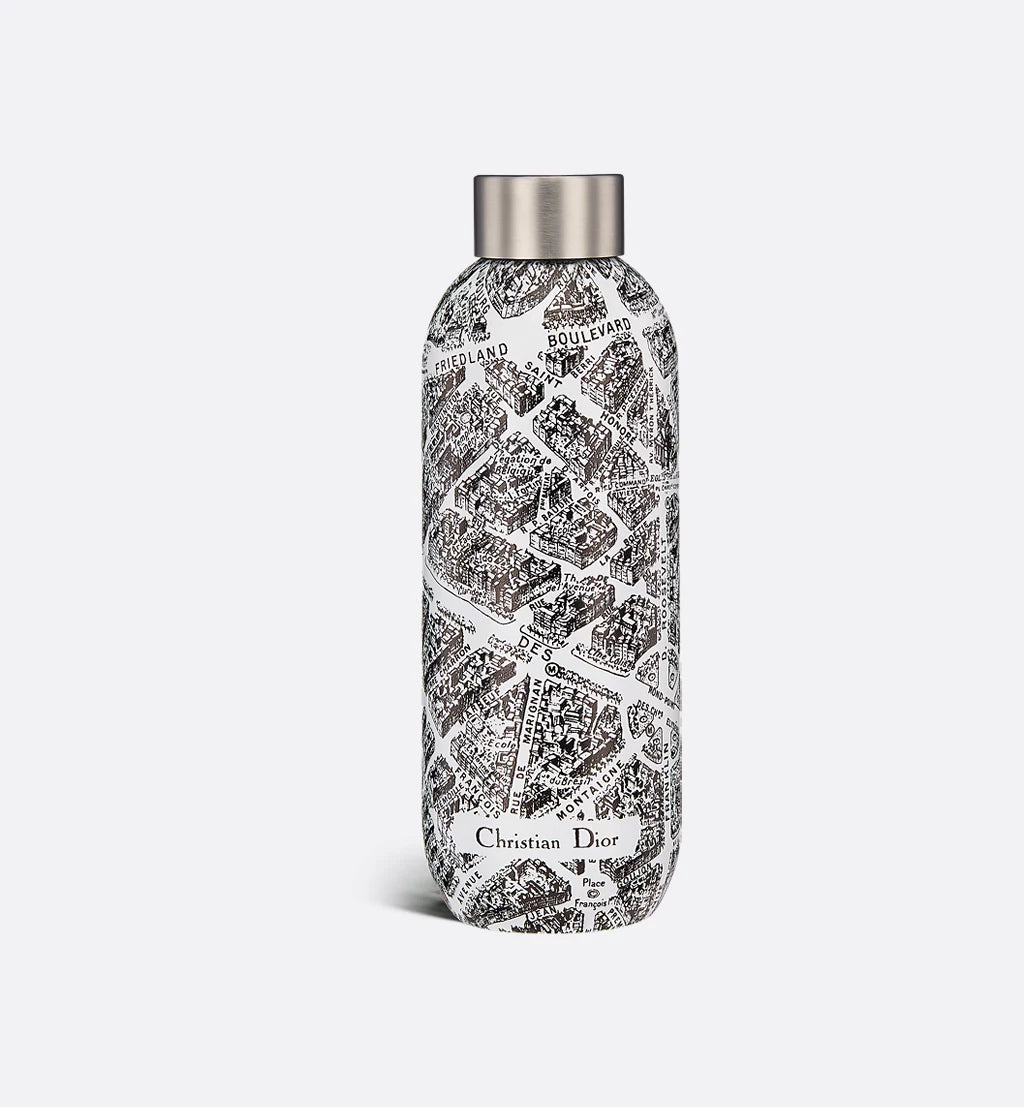 DIOR Water Bottle White and Black Plan de Paris Motif