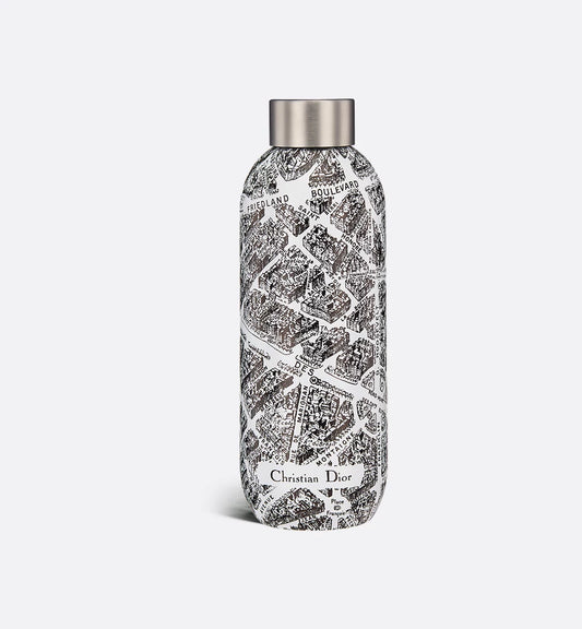DIOR Water Bottle White and Black Plan de Paris Motif