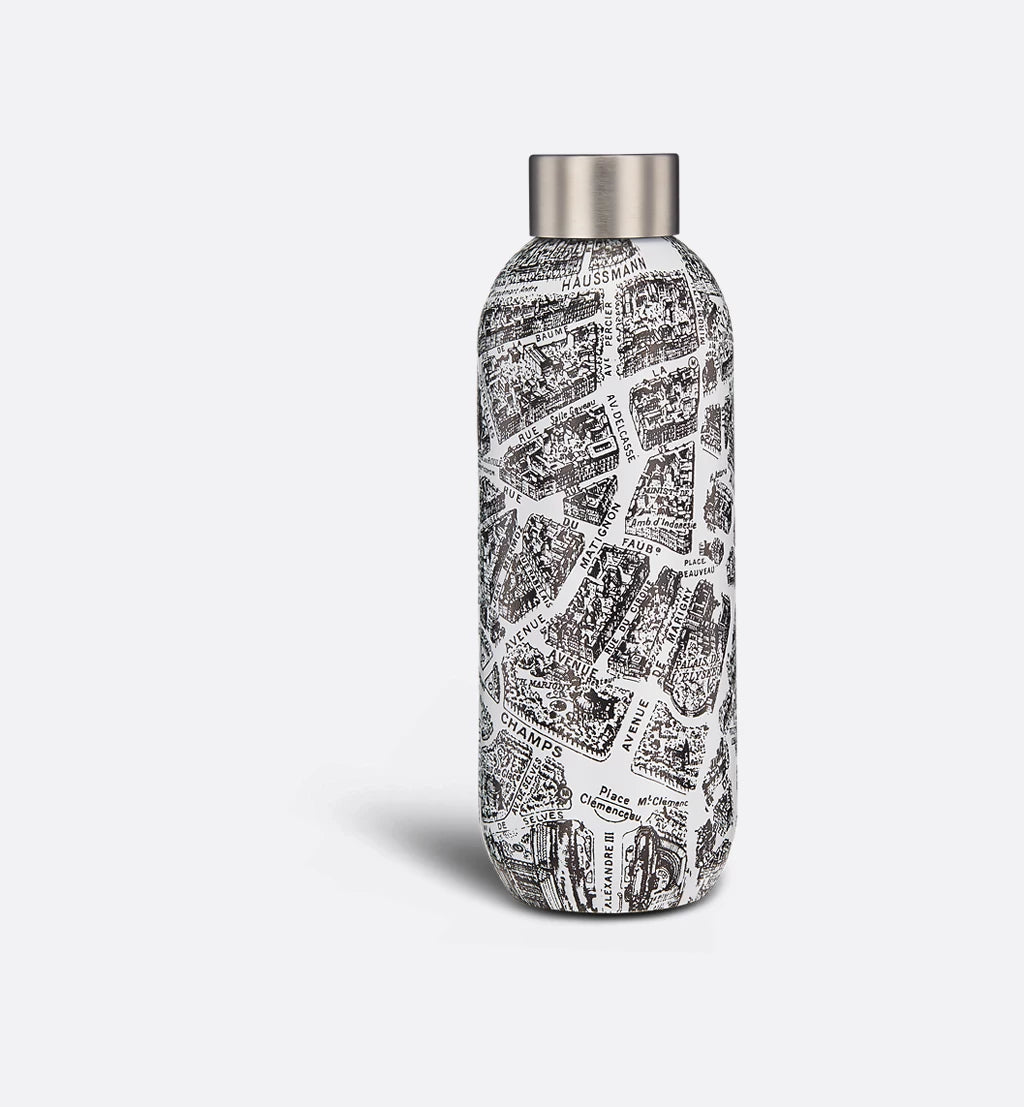 DIOR Water Bottle White and Black Plan de Paris Motif