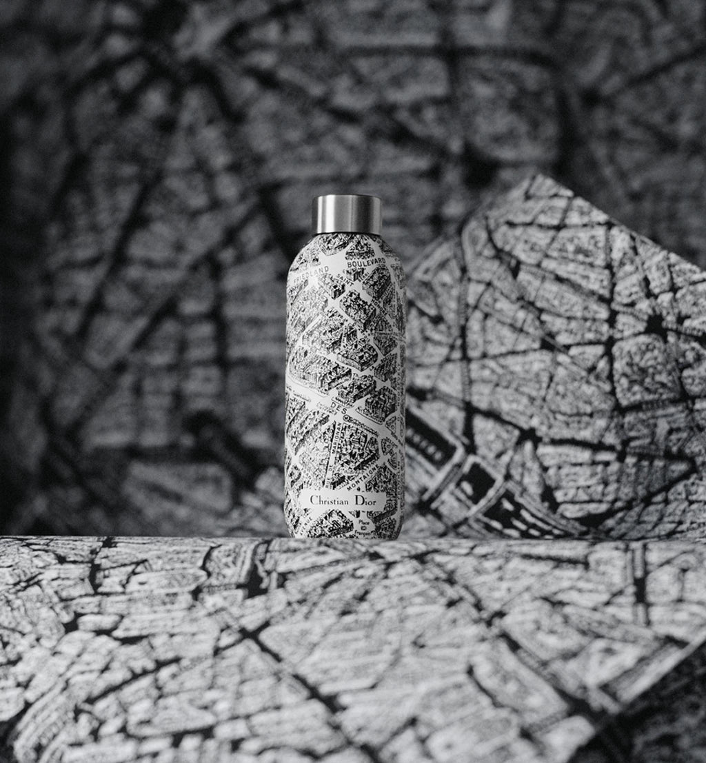 DIOR Water Bottle White and Black Plan de Paris Motif